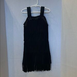 Black “Flapper” Dance Dress w/ Sequin Detail girls size MC w/ feather head band